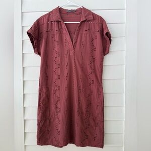 PrAna | Rust Eyelet Shirt Dress Collared Short Sleeve Small